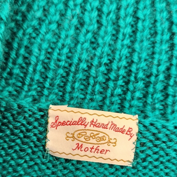 Vintage 90s Handmade Knit Slouchy Green Sweater Mock Neck Winter Cabin 1990s - Picture 7 of 10